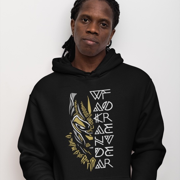 WAKANDA FOREVER GOLD, WHITE, SILVER AND BLACK: DESIGN; UNISEX CUSTOM HOODIE - Picture 1 of 6
